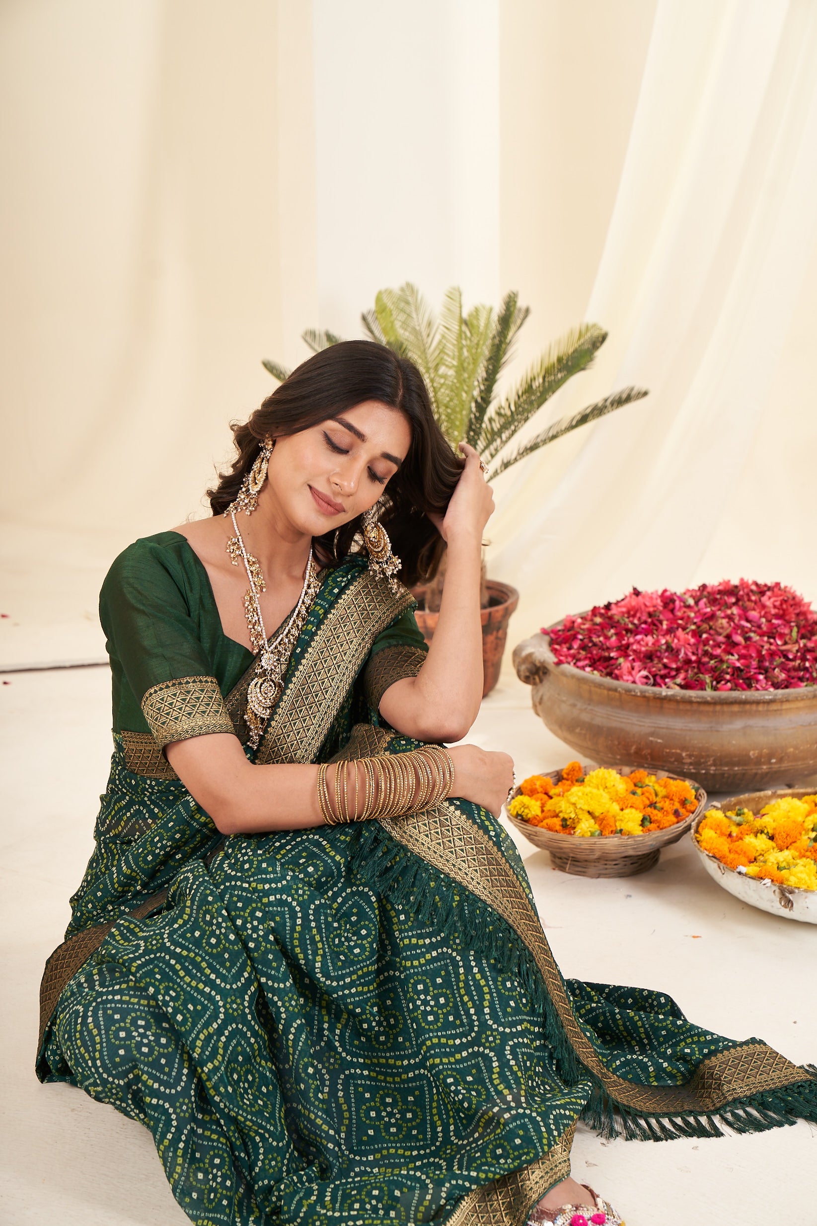 Green Bandhani Georgette Saree